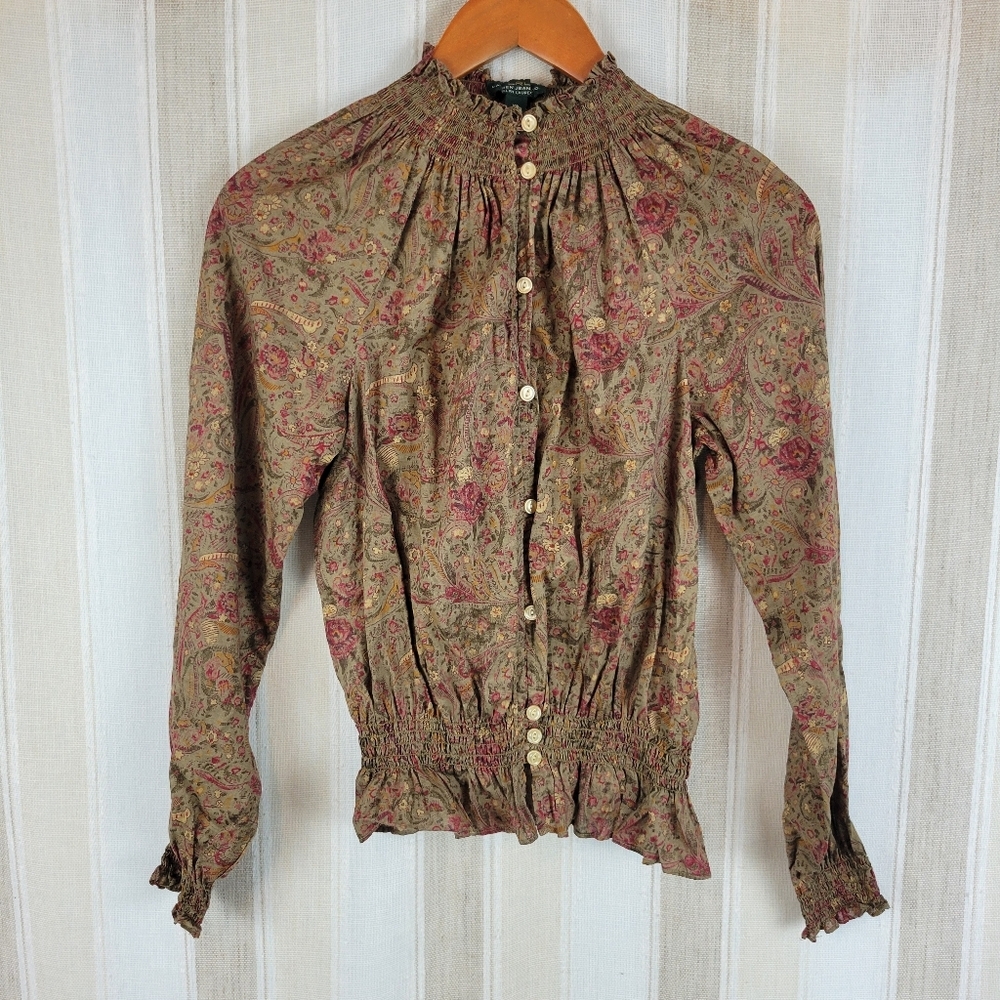 Ralph Lauren Jeans Co 100% Cotton Peasant Blouse Top Size Extra Small